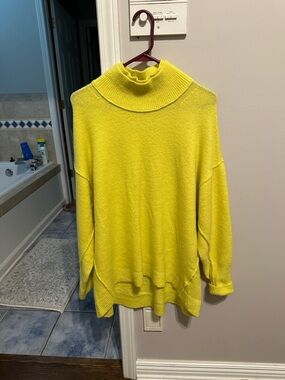Free People Bright Yellow Ribbed Turtleneck Sweater